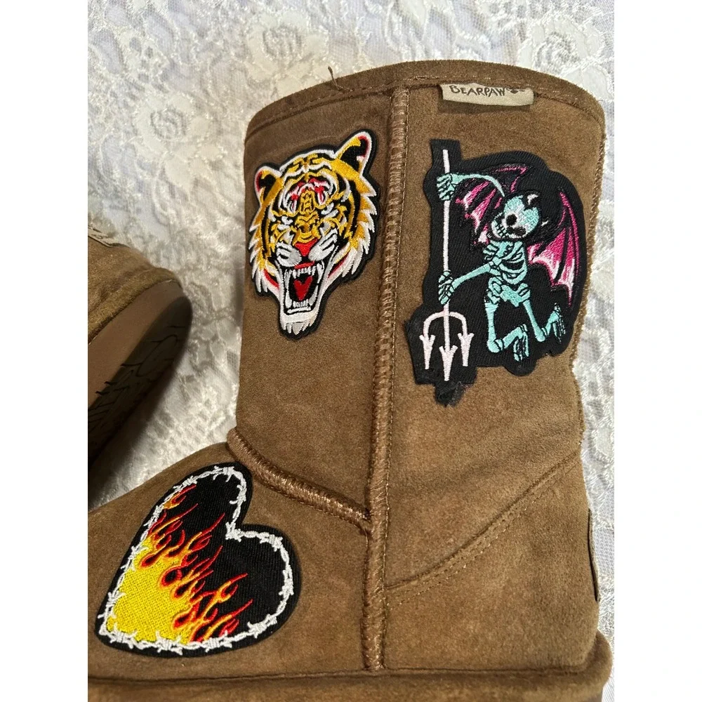 Bearpaw Suede Handmade Patch Boots 7 Boho Grunge Eclectic Y2K Festival